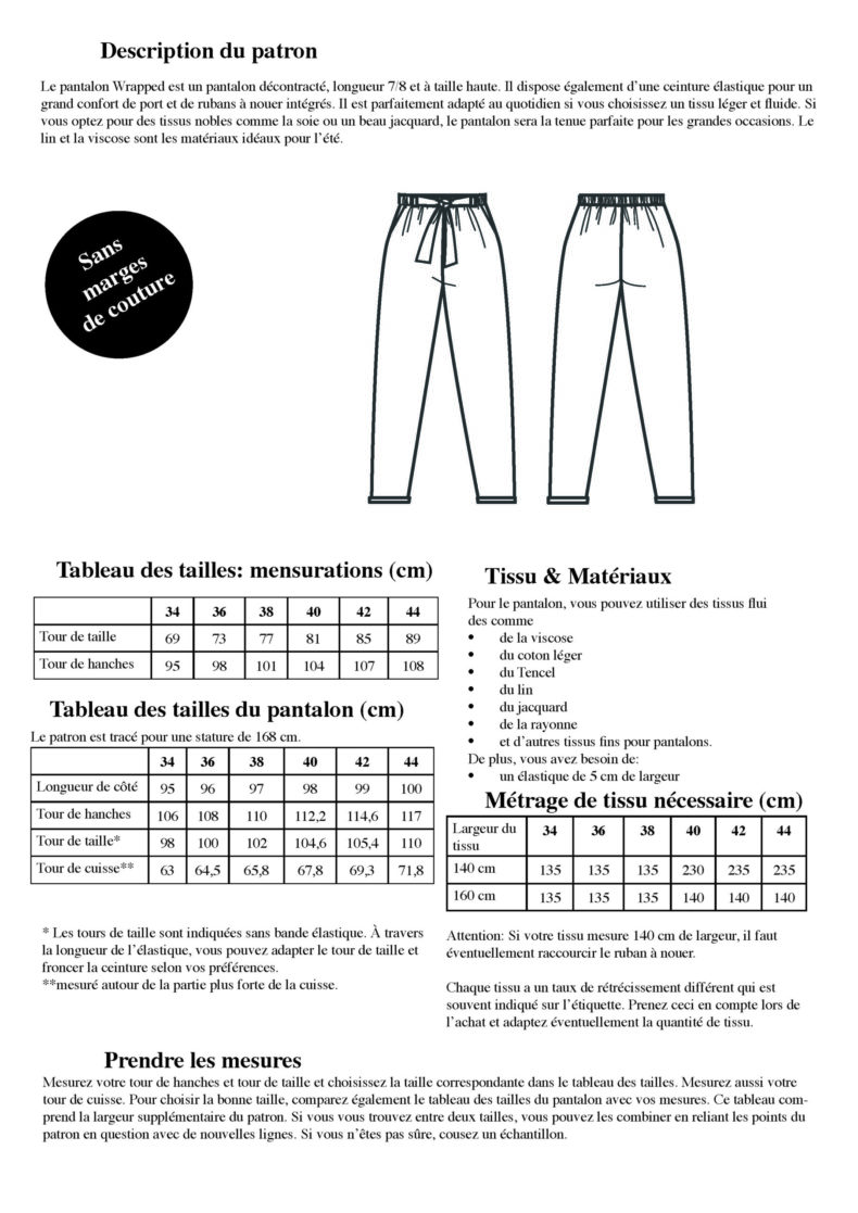 Patron de Couture Pantalon Wrapped - Patron de Couture PDF - Schnittduett