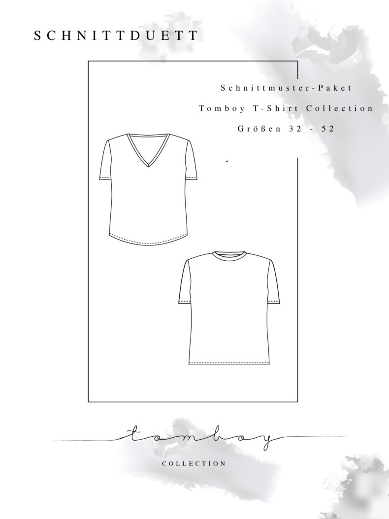 Oversize T-Shirt Schnittmuster für Damen im Set - Schnittmuster T-Shirt mit V-Ausschnitt und Rundhals nähen - Schnittduett moderne Schnittmuster für Damen